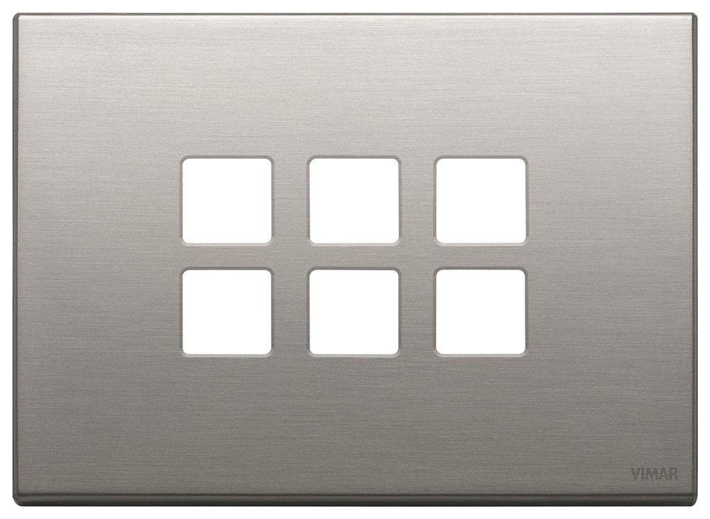 Placca 3 moduli 6 comandi Flat domotici KNX metallo nichel spazzolato