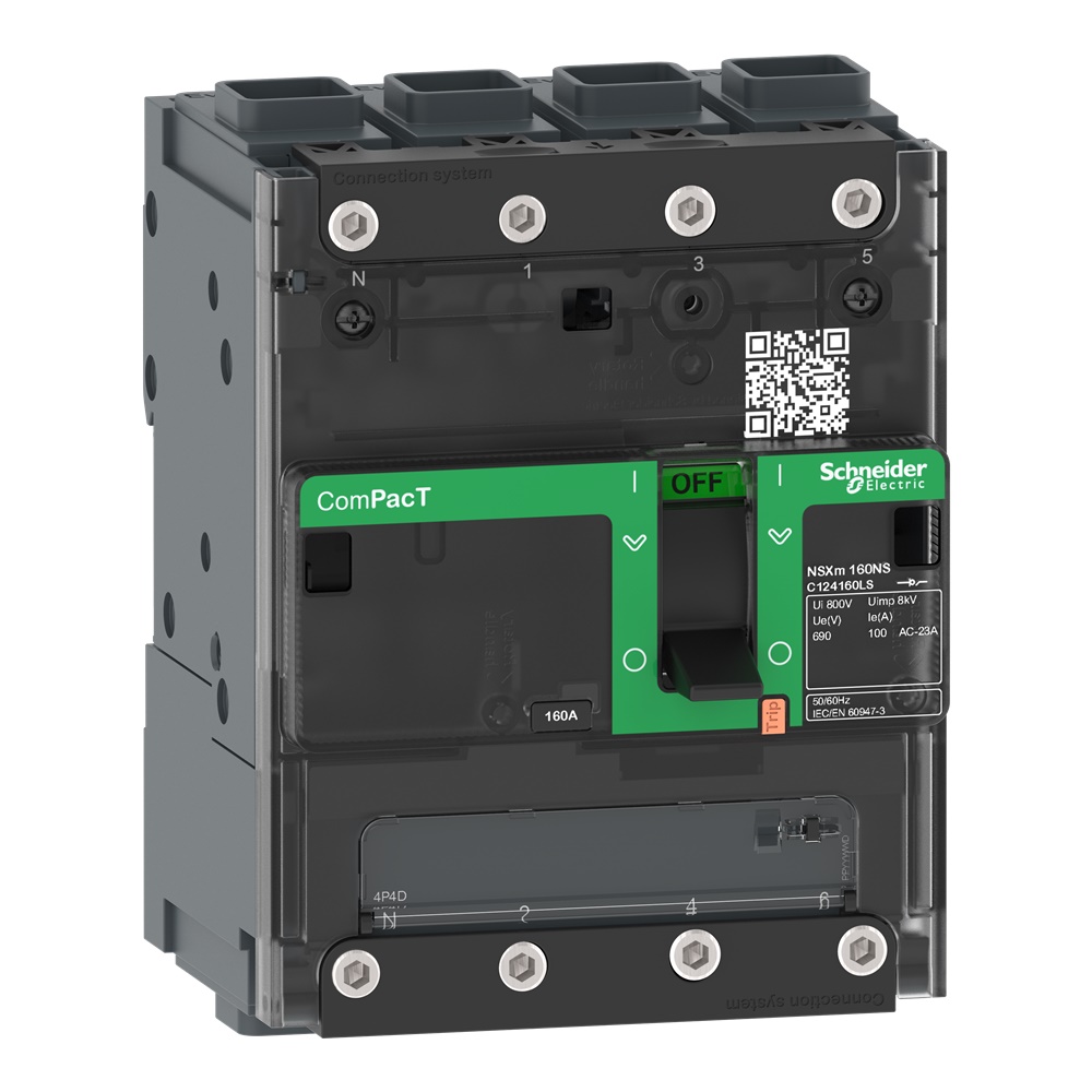 Sezionatore Compact NSXm 100A 4 poli connettori EverLink per uso industriale e navale