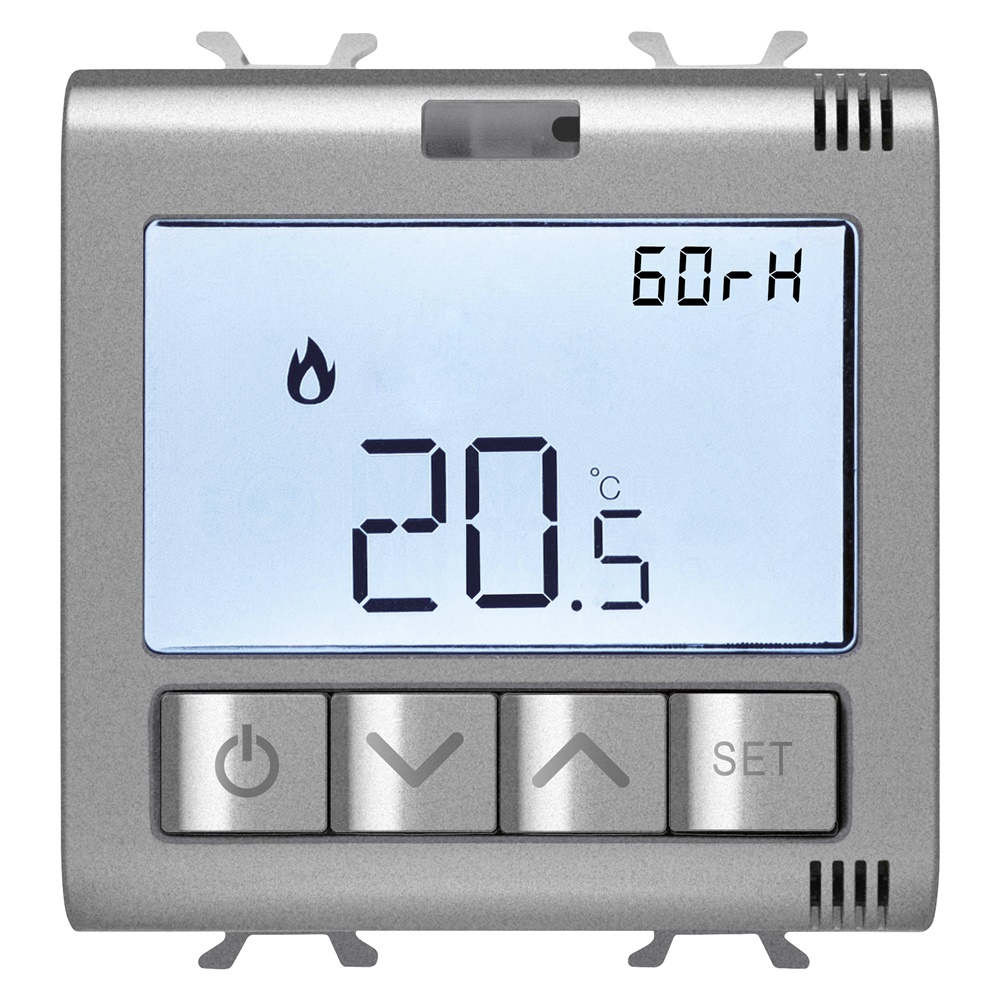 TERMOSTATO CONNESSO CON MISURA UMIDITA - ZIGBEE - 100-240V ac 50/60 Hz - NA 5A (AC1) 240V ac - 2 MODULI - TITANIO - CHORUSMART