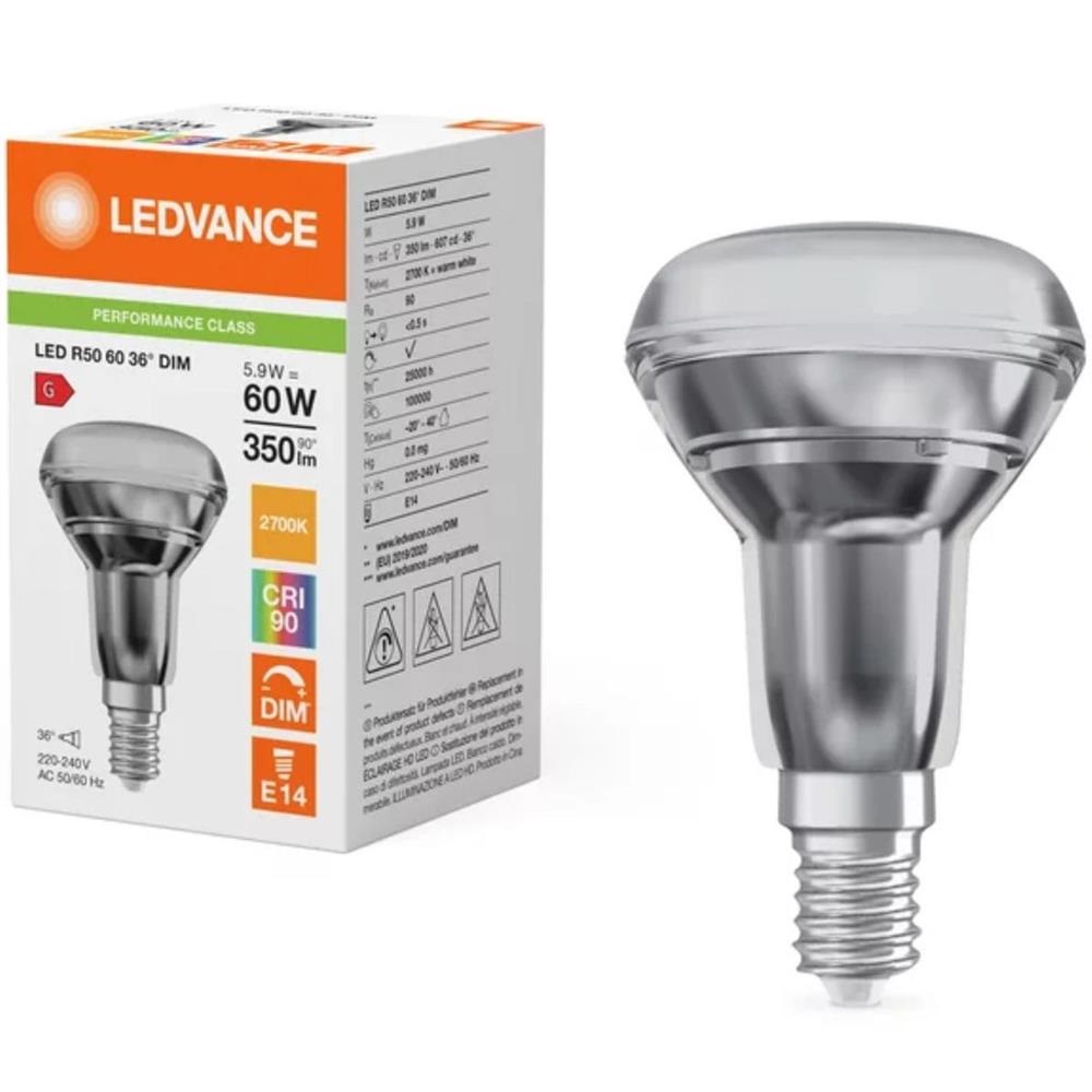 LED R50 dimmerabile 5.9W 2700K E14 alta resa colore uso domestico e commerciale