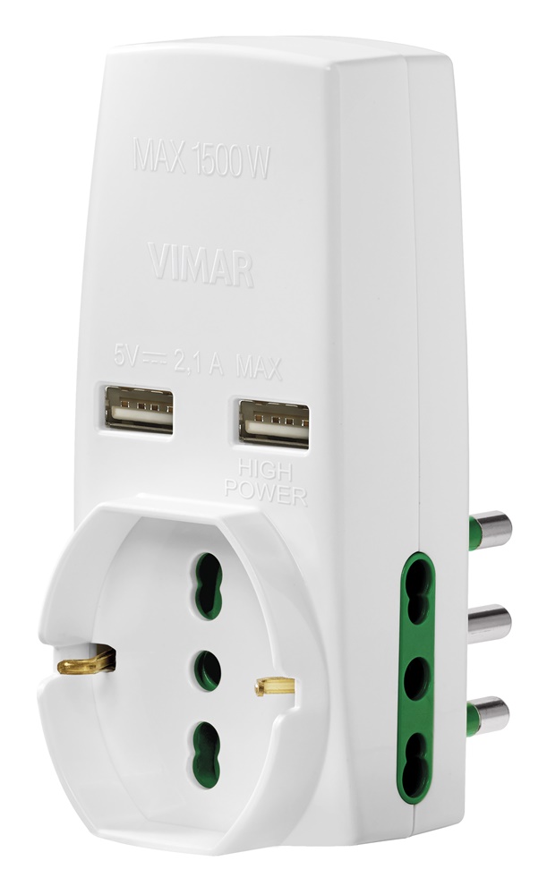 Adattatore multiplo SICURY bianco 230V 1500W S17+2P17/11+universale+2 USB