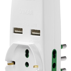 Adattatore multiplo SICURY bianco 230V 1500W S17+2P17/11+universale+2 USB