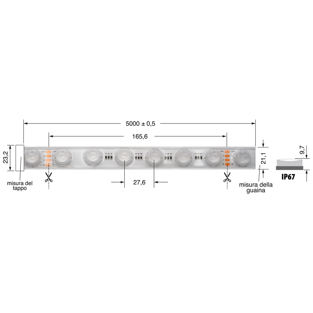 WALL WASHER LED 42W/M 24V RGB IP67 illuminazione esterni resistente e versatile