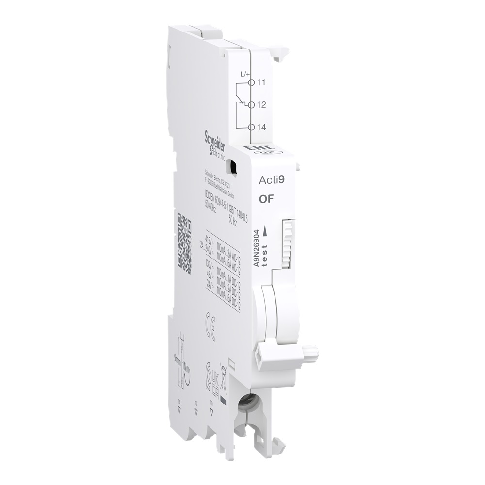 Contatto ausiliario Acti9 OF per C40/C120/ID C40/C40 Vigi, 100mA to 6A, connessione dal basso