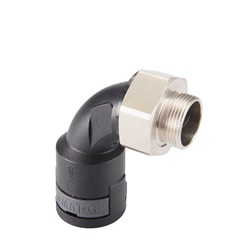 Raccordo girevole 90° PA6 ottone filettatura M20 IP68 per tubi corrugati NW17 nero
