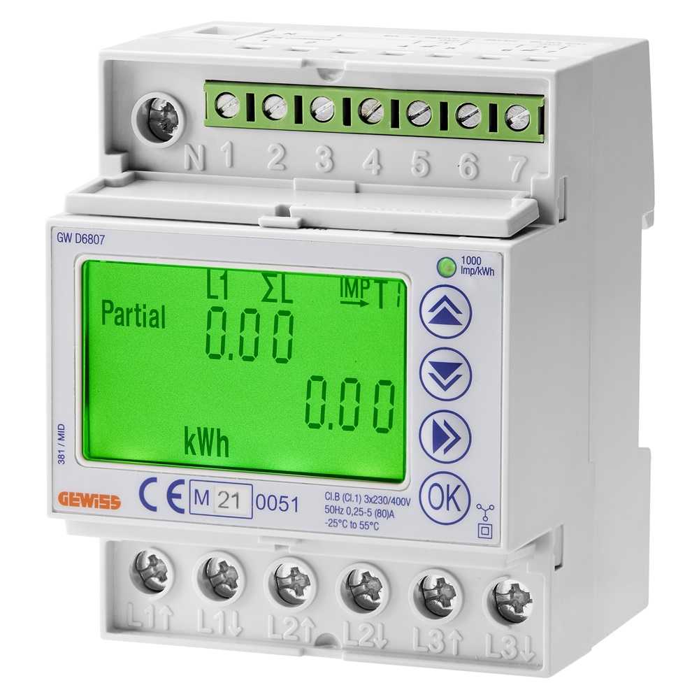 Contatore trifase diretto MID BUS 80A monitoraggio energia residenziale commerciale
