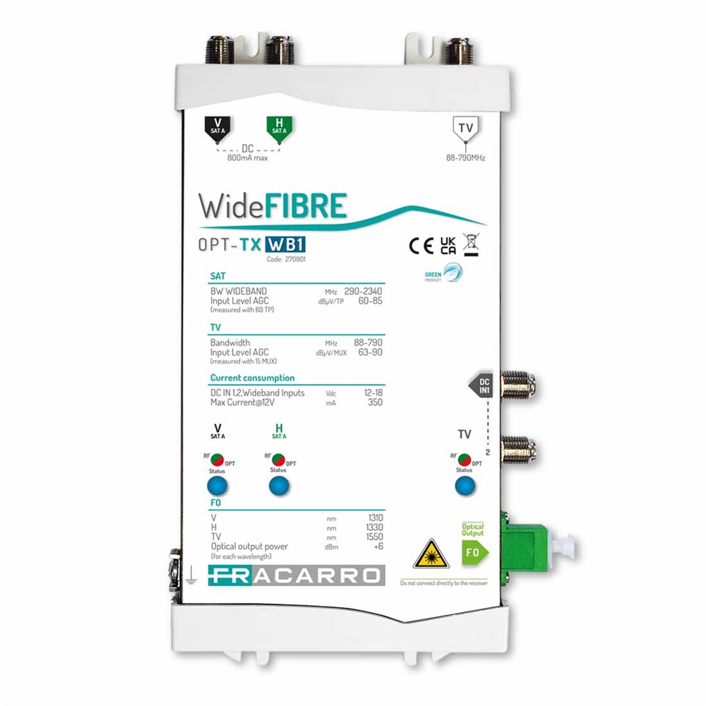 Trasmettitore ottico wideband per fibra single mode 1SAT+TV fibra ottica