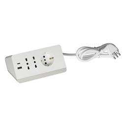 Multipresa da scrivania 2P+T 10/16A 2 USB bianca