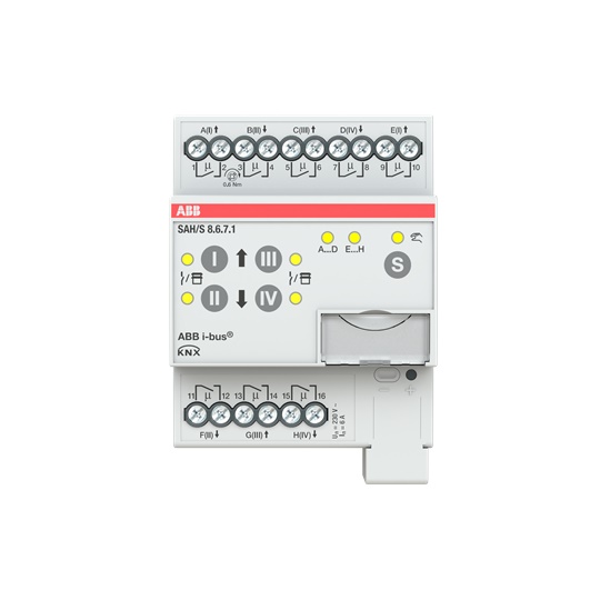 Attuatore combinato 8 canali commutazione 4 controllo 6A KNX guida DIN domotica building automation