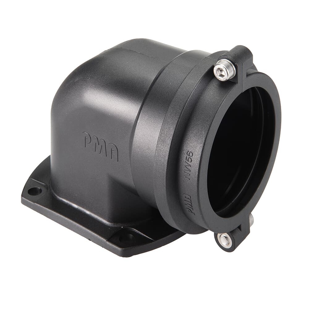 Raccordo flangia 90° PA6 nero DN95 IP65 per impianti elettrici industriali e civili