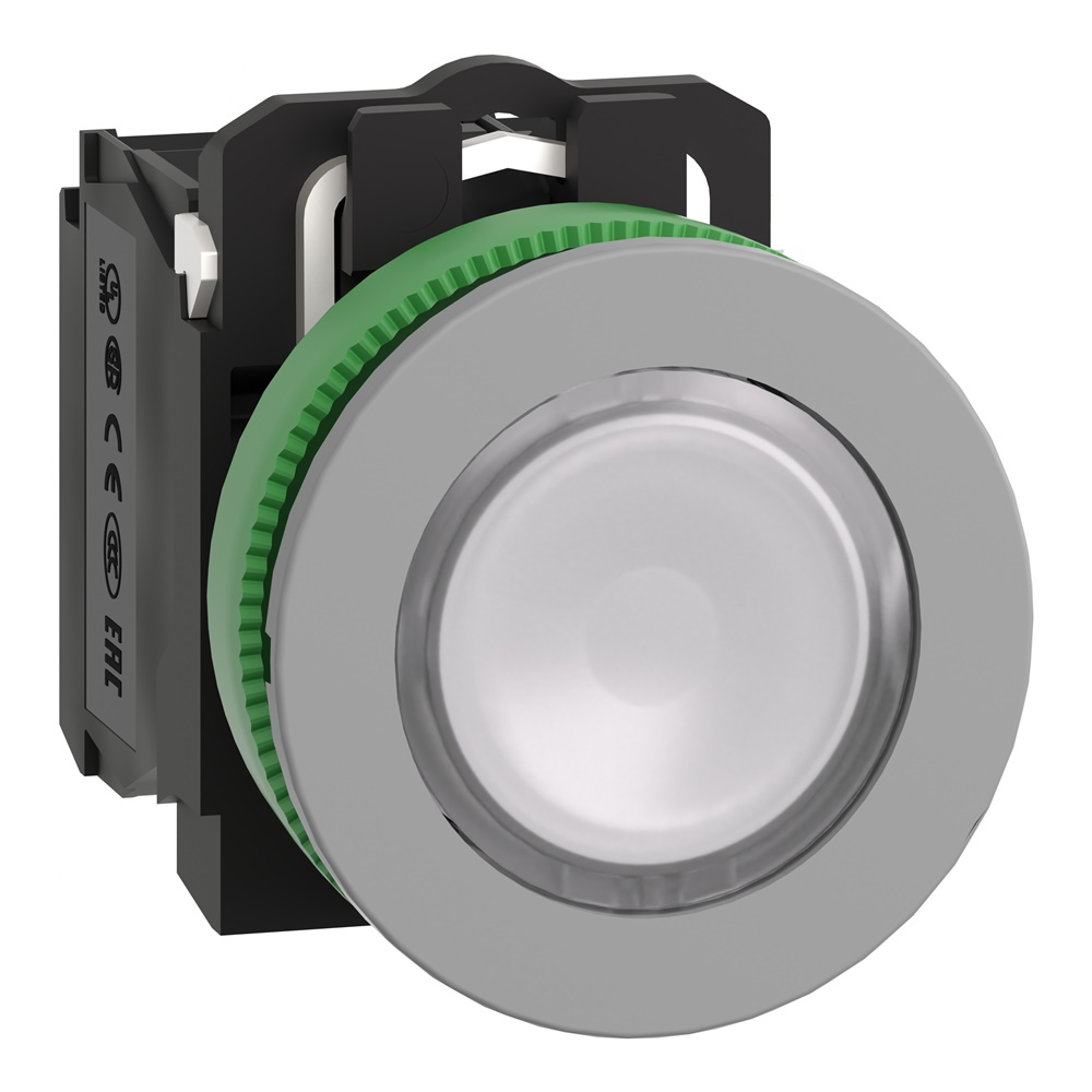 Pulsante luminoso bianco 230Vac NO+NC filopannello grigio - Ø30 - LED universale