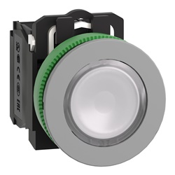 Pulsante luminoso bianco 230Vac NO+NC filopannello grigio - Ø30 - LED universale