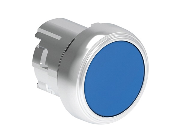 Pulsante metallo rasato blu tondo 1 punto comando per interni design moderno
