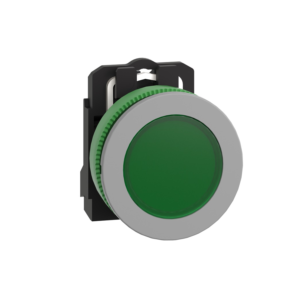 Lampada spia verde 24Vac/dc filopannello - Ø30 - LED universale - ghiera grigia - Ø30 - LED universale