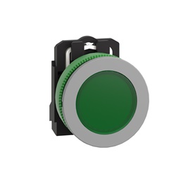 Lampada spia verde 24Vac/dc filopannello - Ø30 - LED universale - ghiera grigia - Ø30 - LED universale
