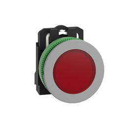Lampada spia rossa 24Vac/dc filopannello - Ø30 - LED universale - ghiera grigia - Ø30 - LED universale