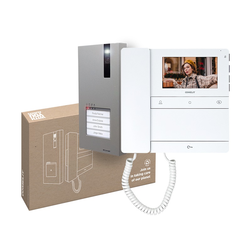Kit videocitofonico monofamiliare Simplebus 2 con pulsantiera Quadra 4893M e cornetta 4.3” People PL6701, espandibile per residenze e uffici