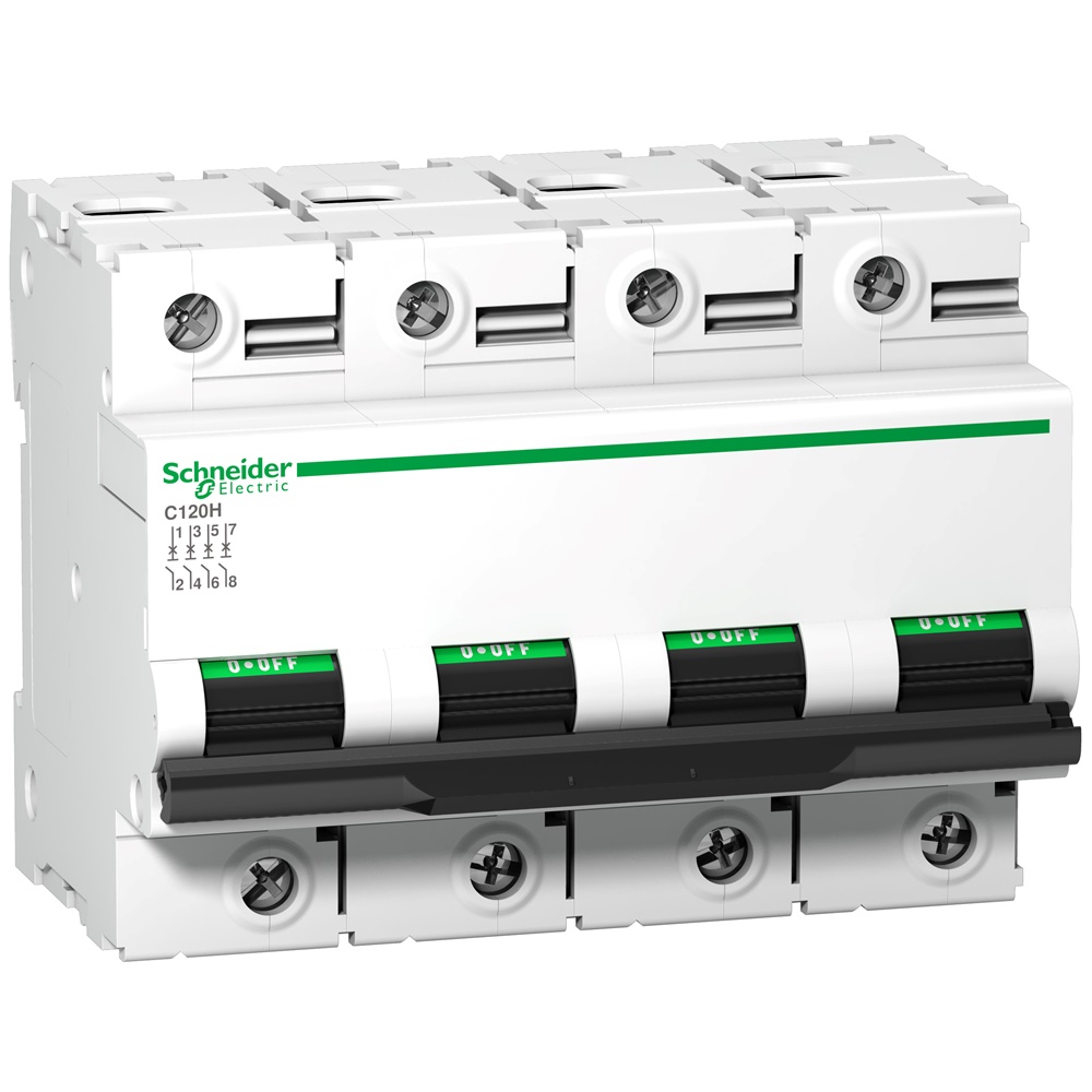 Interruttore magnetotermico Acti9 C120H 4 poli 100A curva C 15kA per impianti industriali e terziari