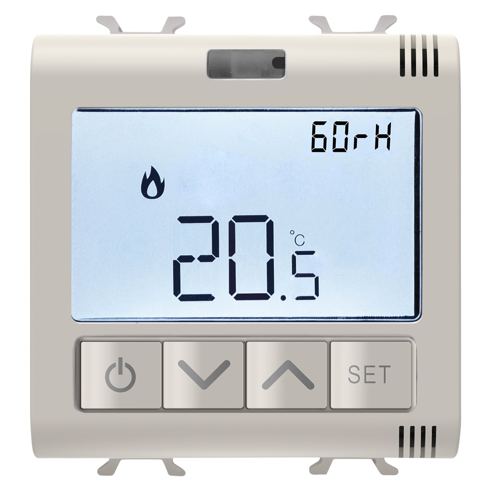 TERMOSTATO CONNESSO CON MISURA UMIDITA - ZIGBEE - 100-240V ac 50/60 Hz - NA 5A (AC1) 240V ac - 2 MODULI - NATURAL BEIGE SATINATO - CHORUSMART