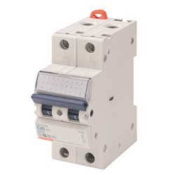 Interruttore magnetotermico 2 poli D20 10kA 2 moduli protezione sovraccarico cortocircuito uso civile terziario industriale