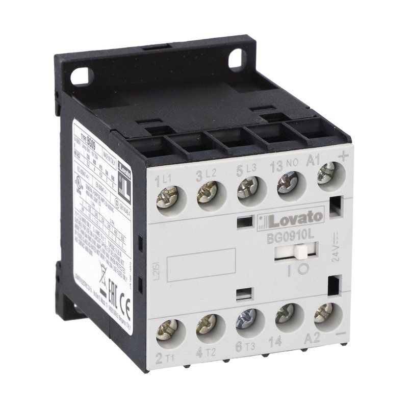 Contattore tripolare 9A AC3 bobina 24VDC basso assorbimento 1NA ausiliari