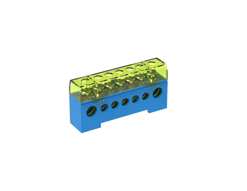 Morsettiera unipolare isolata 80A 7 fori blu per connessioni elettriche sicure