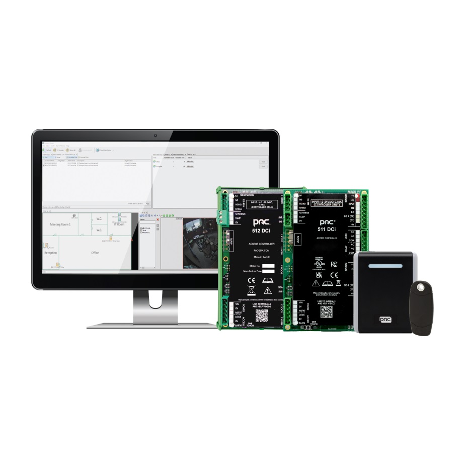 Kit controllo accessi monovarco PAC 511DCi, box metallico, alimentatore 3A, TCP/IP