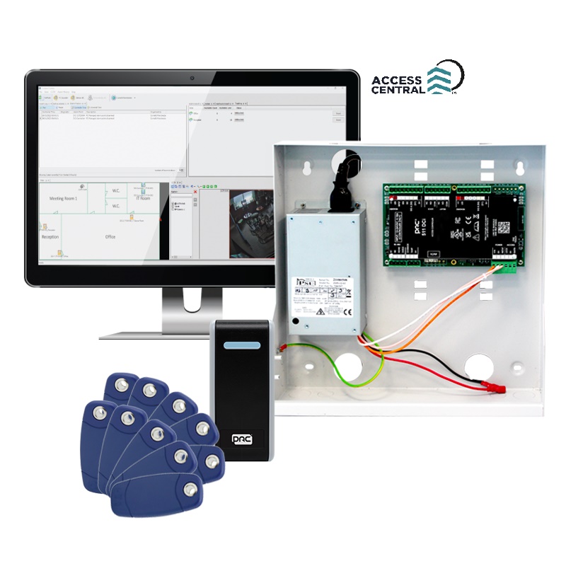 Kit controllo accessi monovarco PAC 511DCi, box metallico, alimentatore 3A, TCP/IP