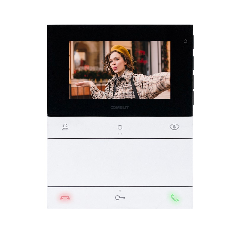 Serie People - Videocitofono vivavoce a colori  4.3/16:9, sistema Simplebus 2, 6 pulsanti, programmabile da spento,  staffa  inclusa