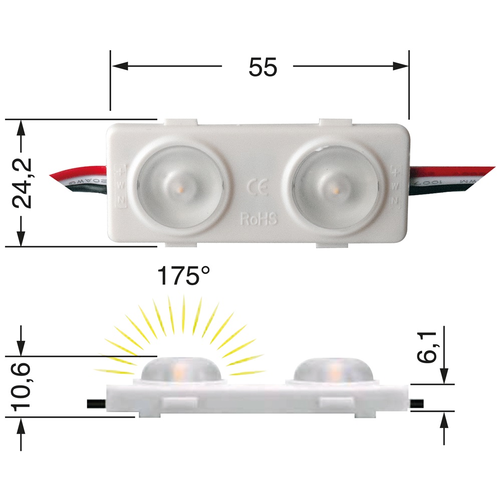 Modulo elettrico compatto 10 moduli 2W 24V IP65 alta efficienza ambienti industriali