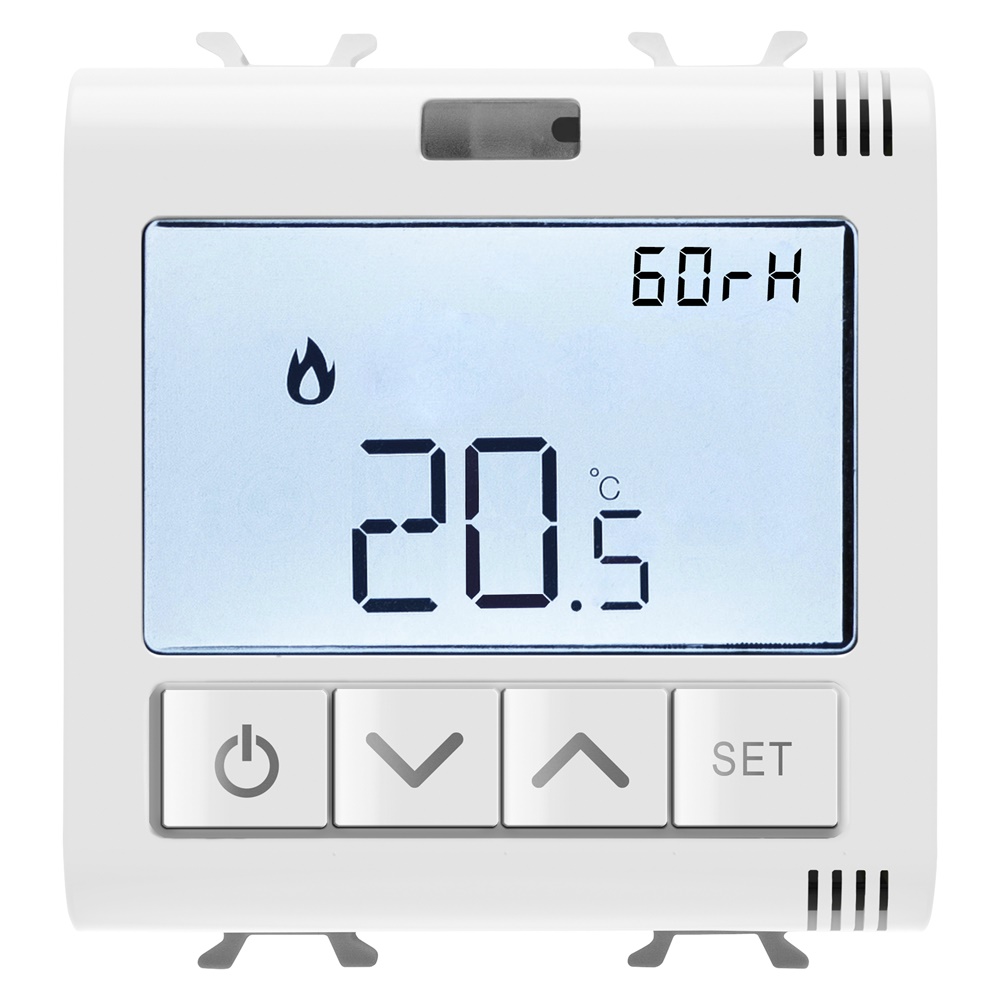 TERMOSTATO CONNESSO CON MISURA UMIDITA - ZIGBEE - 100-240V ac 50/60 Hz - NA 5A (AC1) 240V ac - 2 MODULI - BIANCO LUCIDO - CHORUSMART