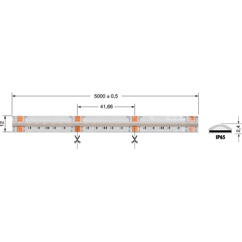STR.LED COB RGB+CCT 18W 24V IP65 illuminazione regolabile per interni ed esterni