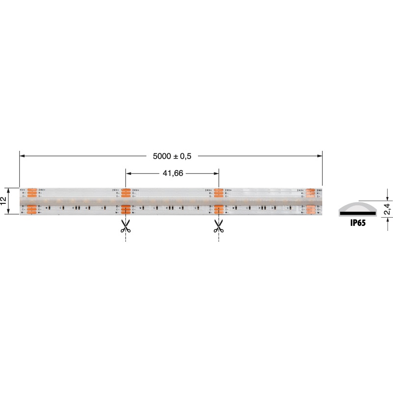 STR.LED COB RGB+CCT 18W 24V IP65 illuminazione regolabile per interni ed esterni