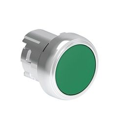 Pulsante metallico rasato verde tondo per sistemi elettrici comando singolo