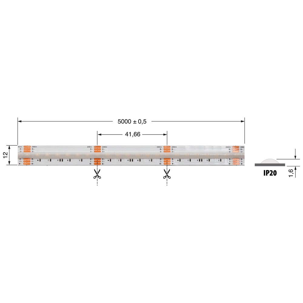 Striscia LED COB RGB+CCT 18W 24V IP20 illuminazione interna personalizzabile alta efficienza