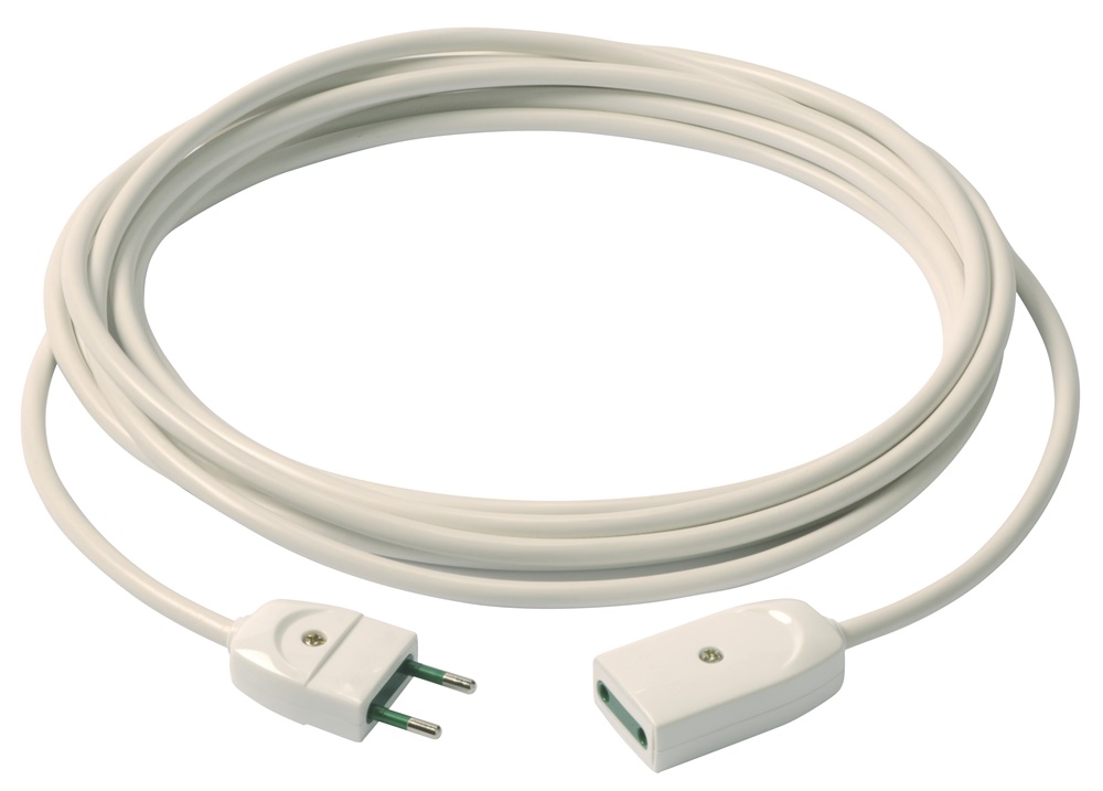 Cavo prolunga 5m 2x0,75mm² H05VV-F spina e presa standard italiano bianco