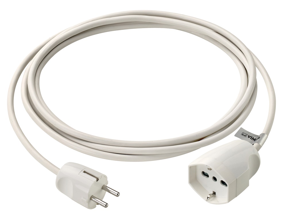 Prolunga elettrica 3m 3G1 16A 250V spina tedesca presa italiana universale bianco