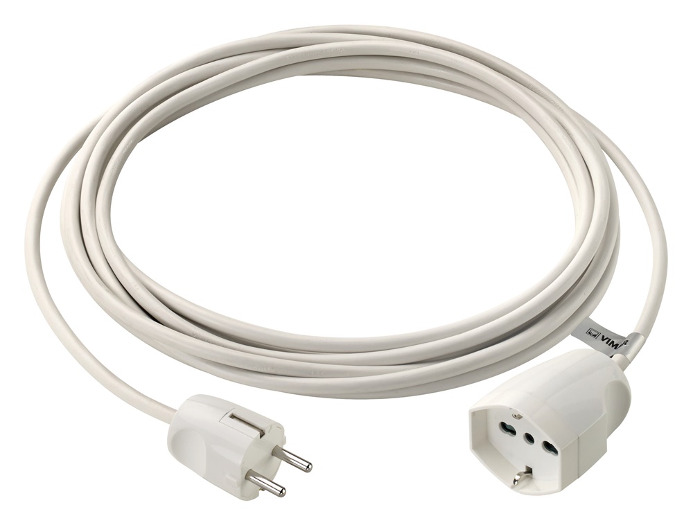 Prolunga elettrica 5m 3G1 spina tedesca presa universale italiana 16A 3680W bianco