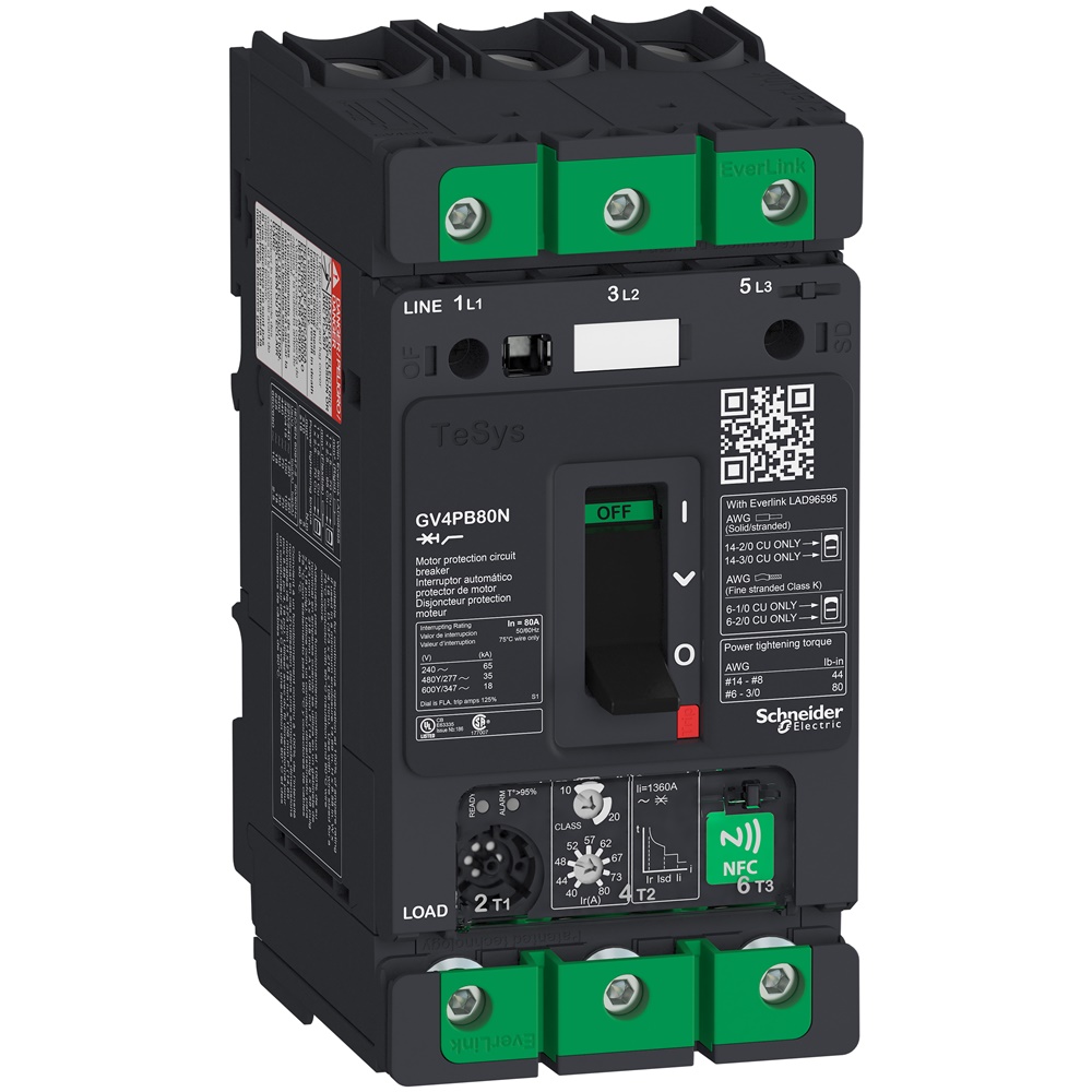 Motor circuit breaker, TeSys GV4, 3P, 80A, Icu 50kA, thermal magnetic multifunction, UL489