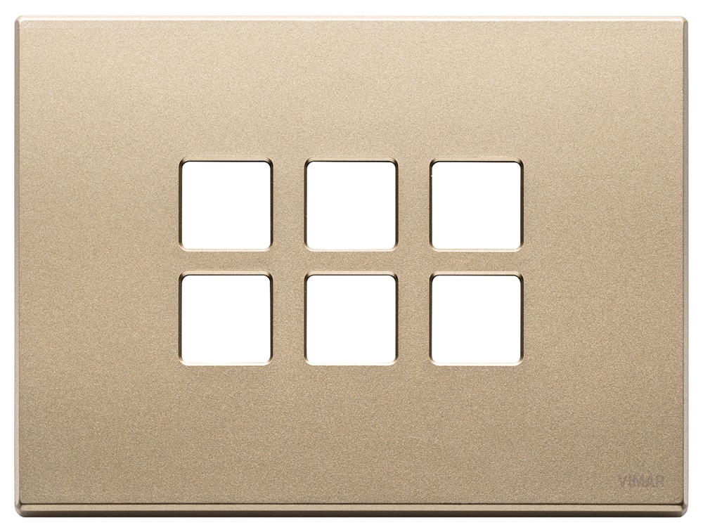 Placca metallo 3 moduli 6 comandi Flat domotici KNX oro satinato
