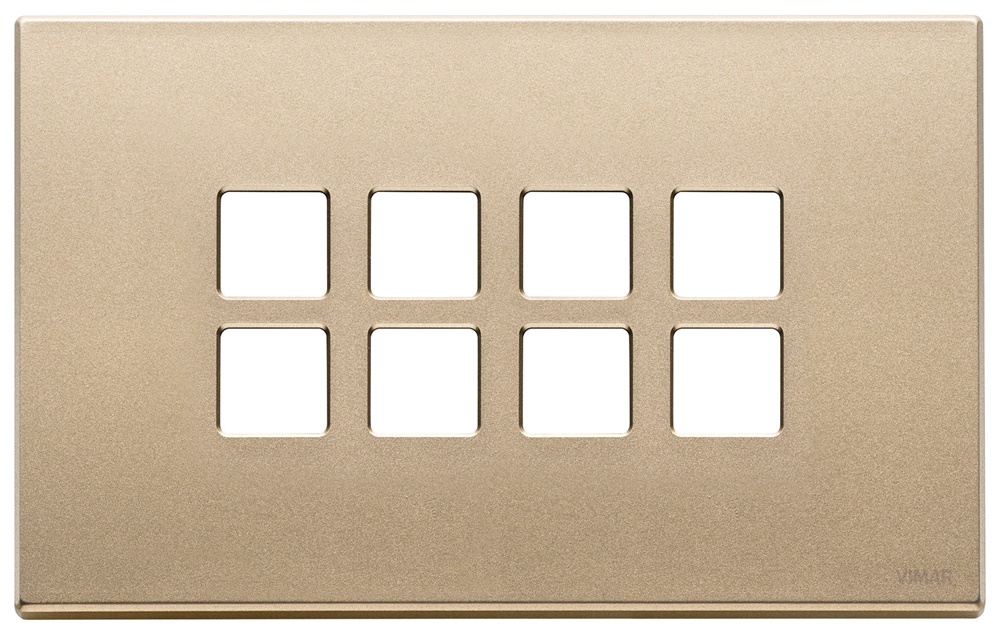 Placca 4 moduli 8 comandi Flat domotici KNX metallo oro satinato
