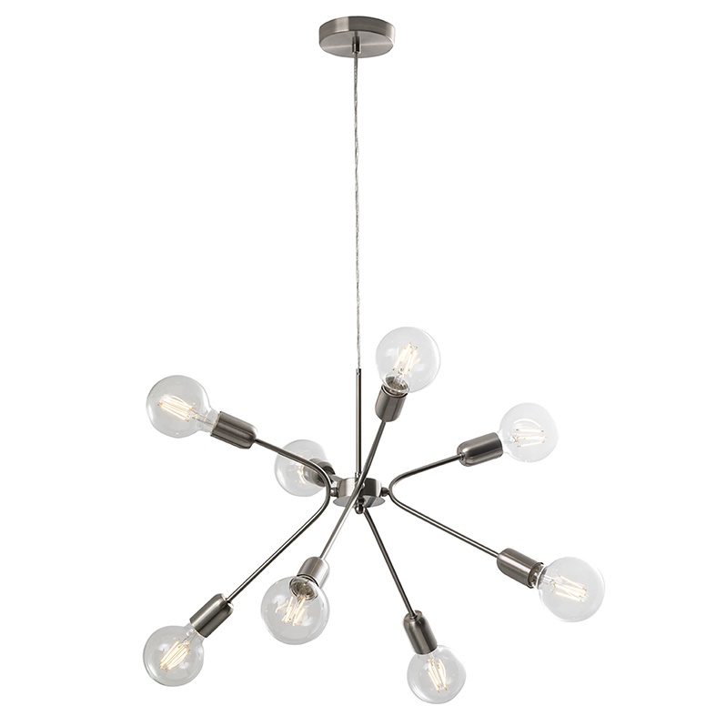 Lampada sospensione nichel satinato 8xE27 design geometrico per interni residenziali e commerciali