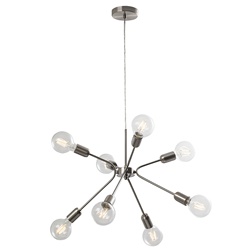 Lampada sospensione nichel satinato 8xE27 design geometrico per interni residenziali e commerciali