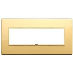 Placca 7 moduli alluminio nobilitato oro lucido per impianti elettrici
