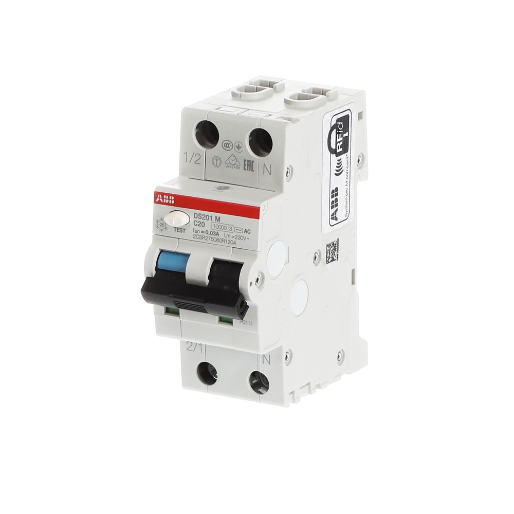 Interruttore differenziale magnetotermico DS201 M 1P+N 30 mA 20 A tipo AC per protezione impianti residenziali e commerciali