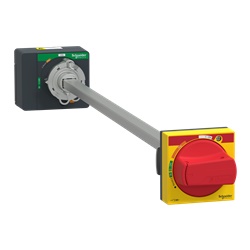 Manovra rotativa rinviata rossa IP54 per interruttori Compact NSXm e PowerPact B, asta regolabile fino a 600 mm, blocco sicurezza porta