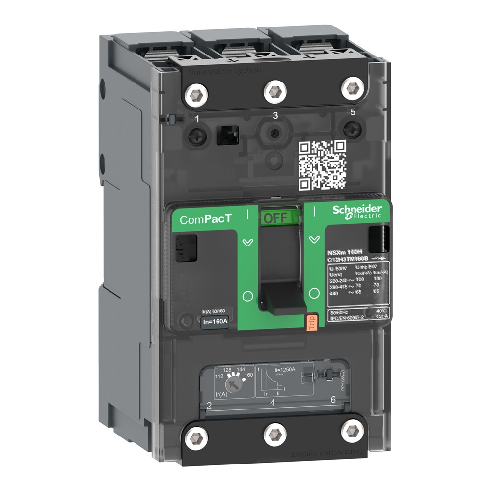 Interruttore, ComPacT NSXm 160F, 36kA/415VAC, 3 poli, Sganciatore TMD 160A, connettori/busbar