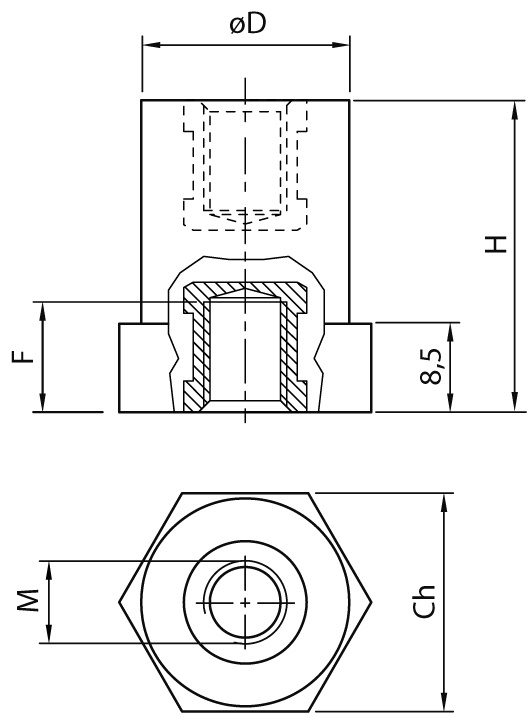 Isolatore a colonnina PA66 nero H25 mm M4 D20 per impianti elettrici professionali