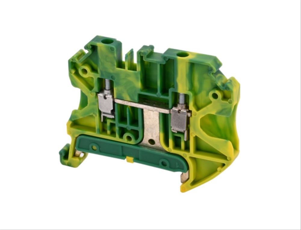 Morsetto componibile a vite 2,5mm² giallo/verde per reti di terra con aggancio guida DIN