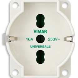Frutto presa universale 2P+T 16A 250V avorio per applicazioni standard italiane e tedesche